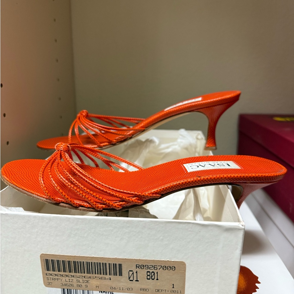 Isaac Mizrahi Vibrant Orange Strappy Heels